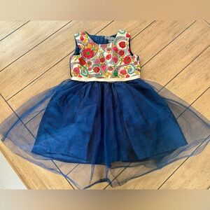A.T.U.N. Formal Navy Blue Toddler Dress with Embroidered Bodice & Tule Skirt, 3T